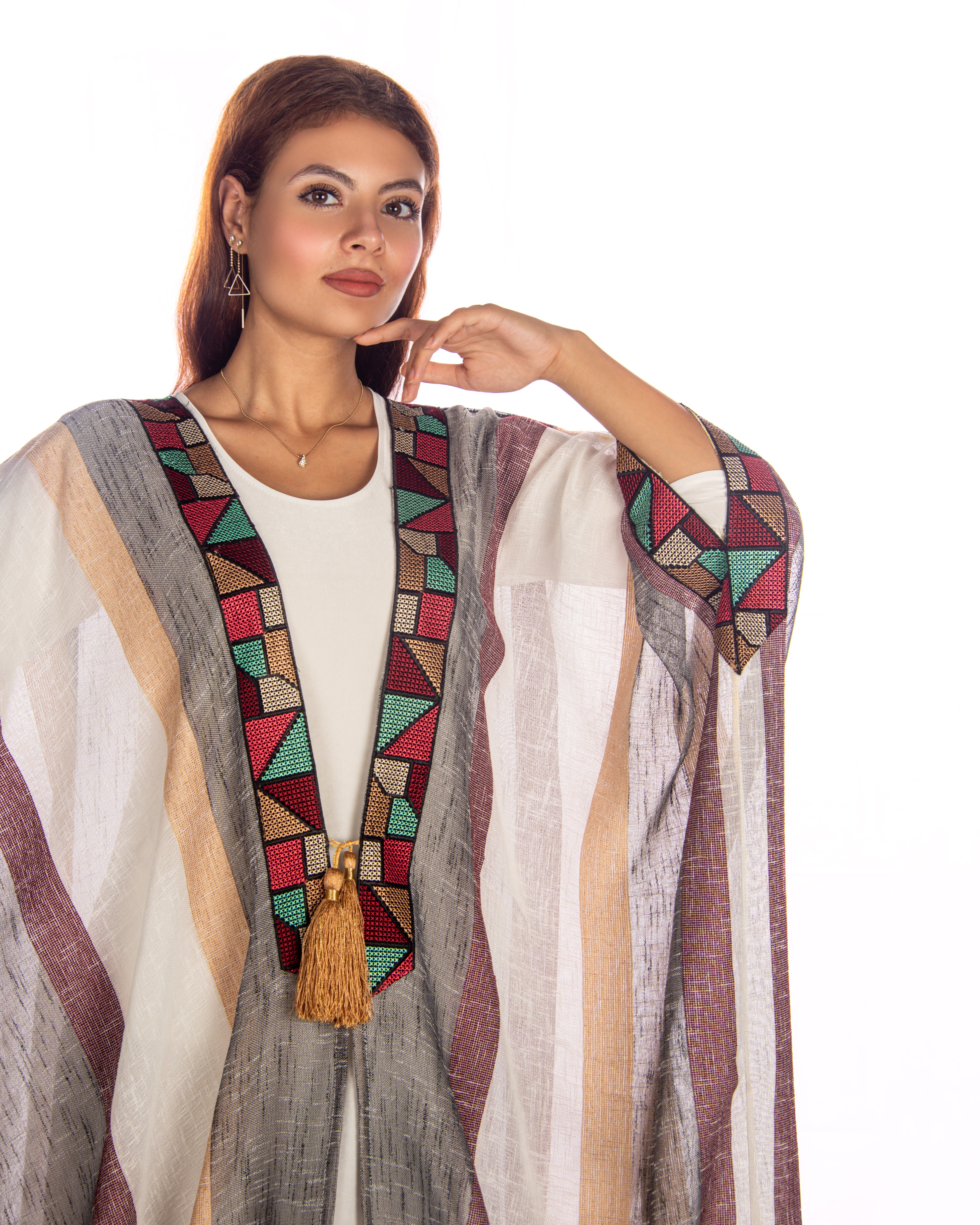 Linen Bisht Abaya With Embroidery Lace