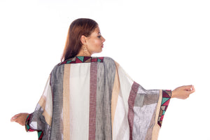 Linen Bisht Abaya With Embroidery Lace