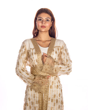 Golden Embroidered Kaftan With Sequence Lace