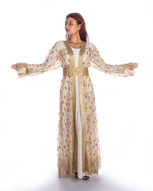 Golden Embroidered Kaftan With Sequence Lace