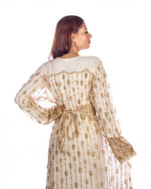 Golden Embroidered Kaftan With Sequence Lace