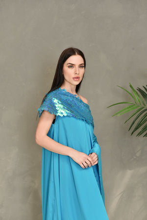 Gold Kaftan – Tulle Golden Embroidered With Sequence Lace Design