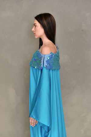 Gold Kaftan – Tulle Golden Embroidered With Sequence Lace Design