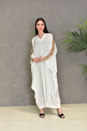 Off White Embroidered Kaftan Dress