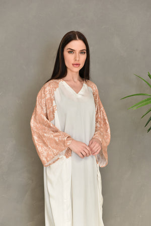 Off White Crepe Georgette Kaftan Dress With Dantel