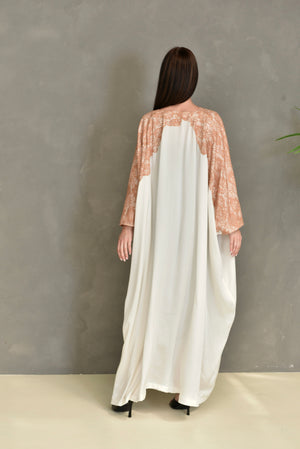 Off White Crepe Georgette Kaftan Dress With Dantel