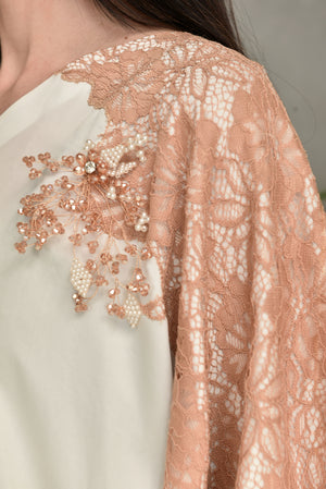 Off White Crepe Georgette Kaftan Dress With Dantel