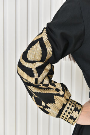 Linen Dress With Golden Embroidery