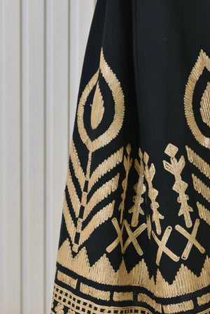 Linen Dress With Golden Embroidery