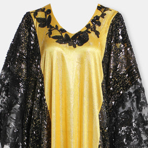 Black And Yellow Abaya With Sequince Trimmings