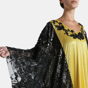 Black And Yellow Abaya With Sequince Trimmings