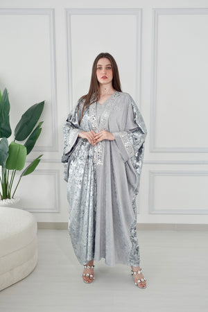 Velvet Silver Bisht With Mirror Embroidery Lace