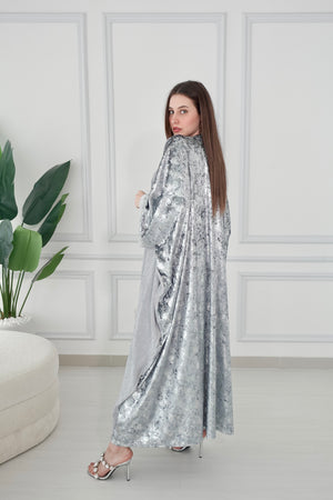 Velvet Silver Bisht With Mirror Embroidery Lace