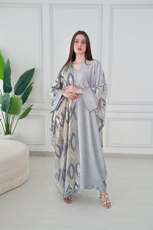 Velvet Silver Beads Embroiderd Bisht