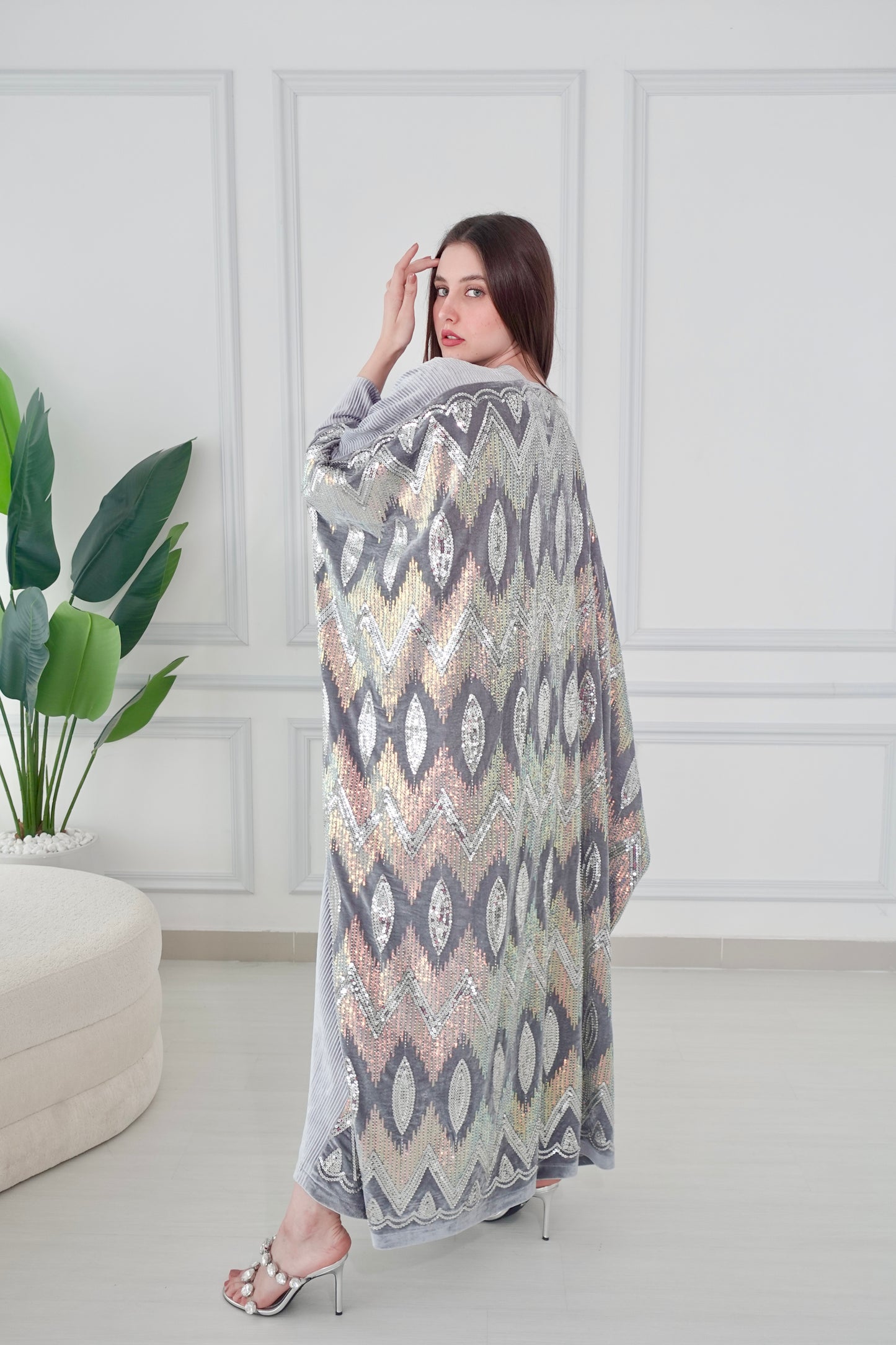 Velvet silver beads embroiderd bisht