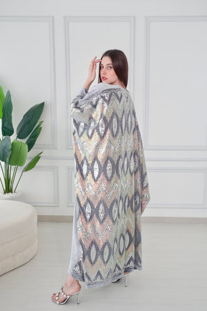 Velvet Silver Beads Embroiderd Bisht