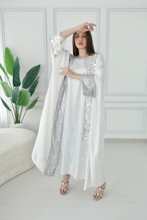 White With Sequence Embroidery Bisht