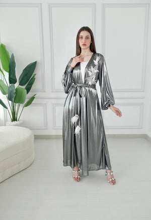 Shiny Silver Embroidered Kaftan