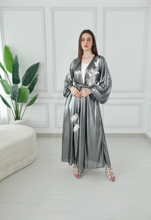 Shiny Silver Embroidered Kaftan