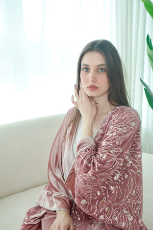 Velvet Beads Embroidered Pink Bisht