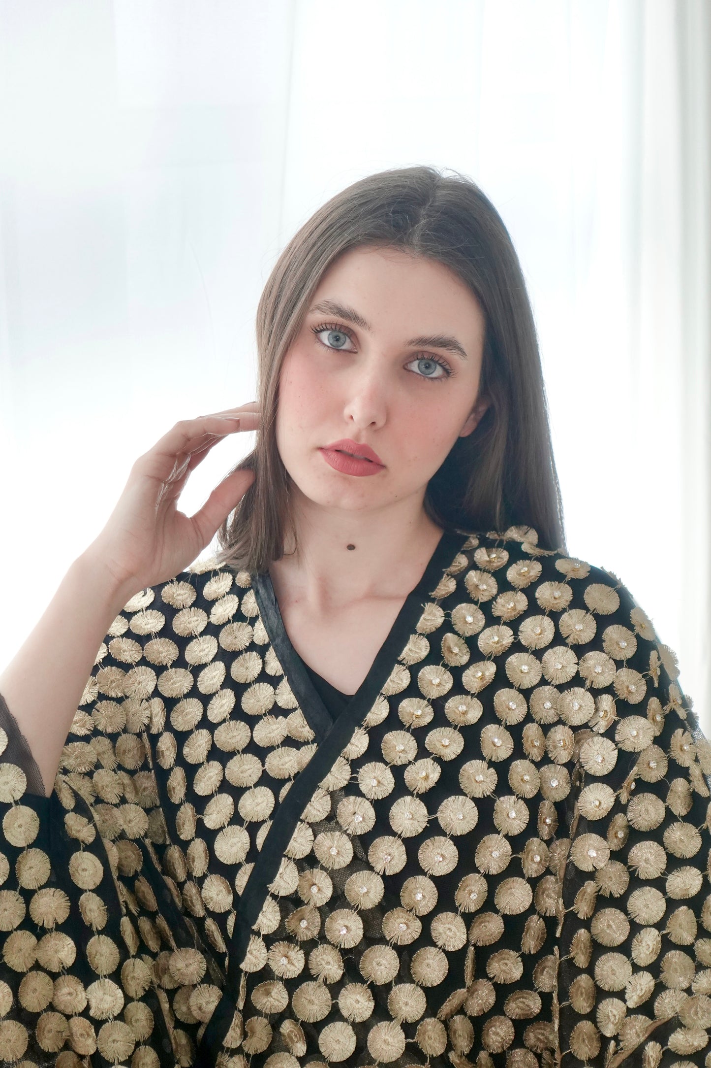 Black and gold tulle embroidered bisht