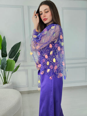 Purple Jumpsuit With Embroidered Tulle Sleeves