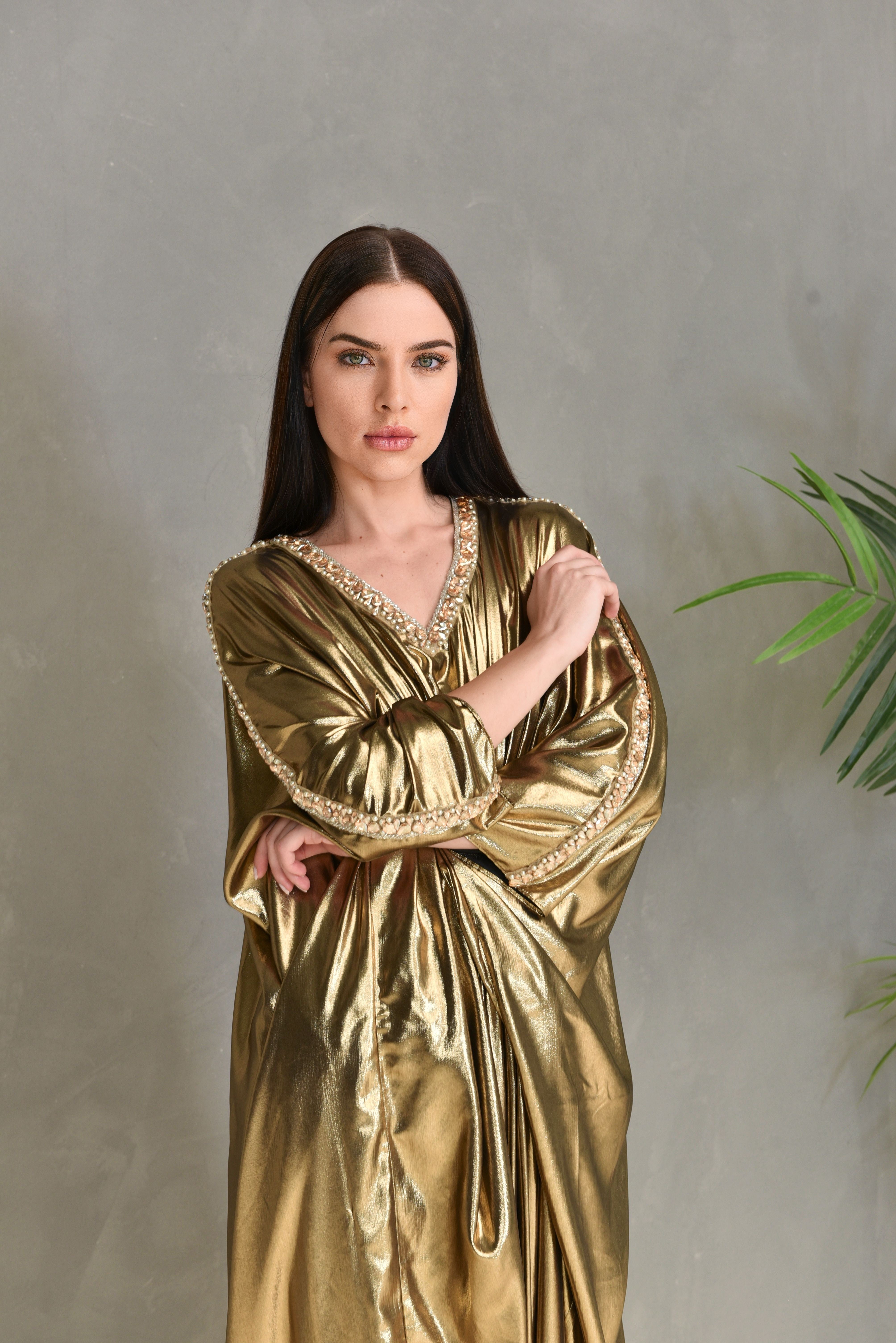 Metalic Swarovski Embroidered Kaftan Dress