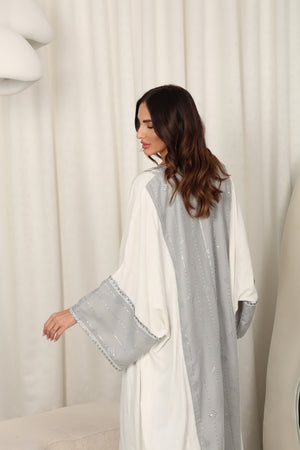 White Lincen Embrodered Abaya