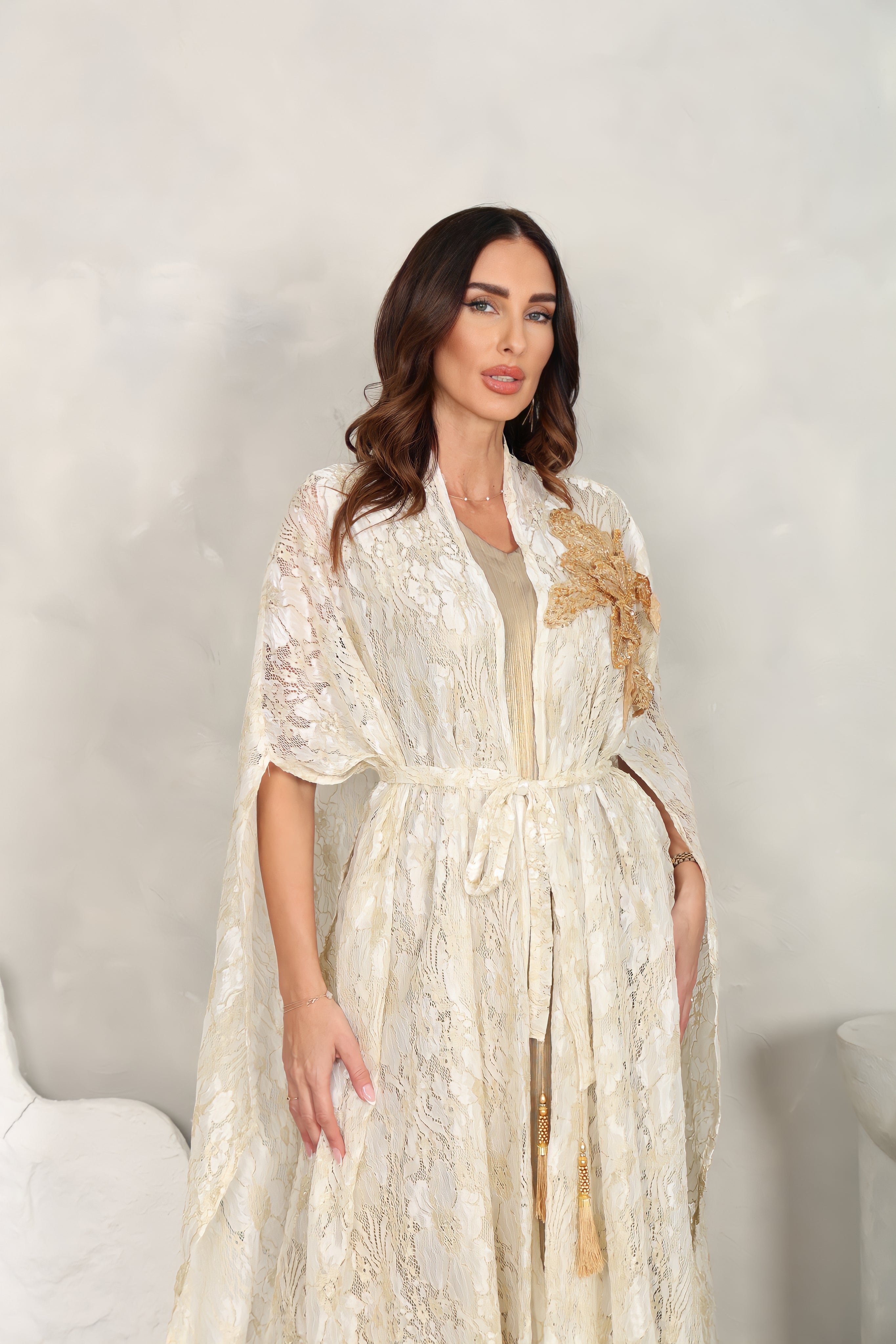 Off White Dantel Kaftan