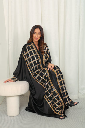 Black silk Abaya with Mirrors stones