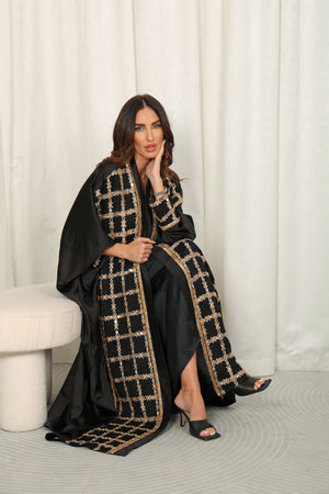 Black silk Abaya with Mirrors stones