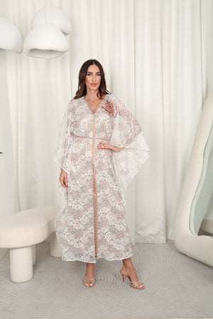 Silk Brown Kaftan – Tiger Print With Swarovski Stones Design