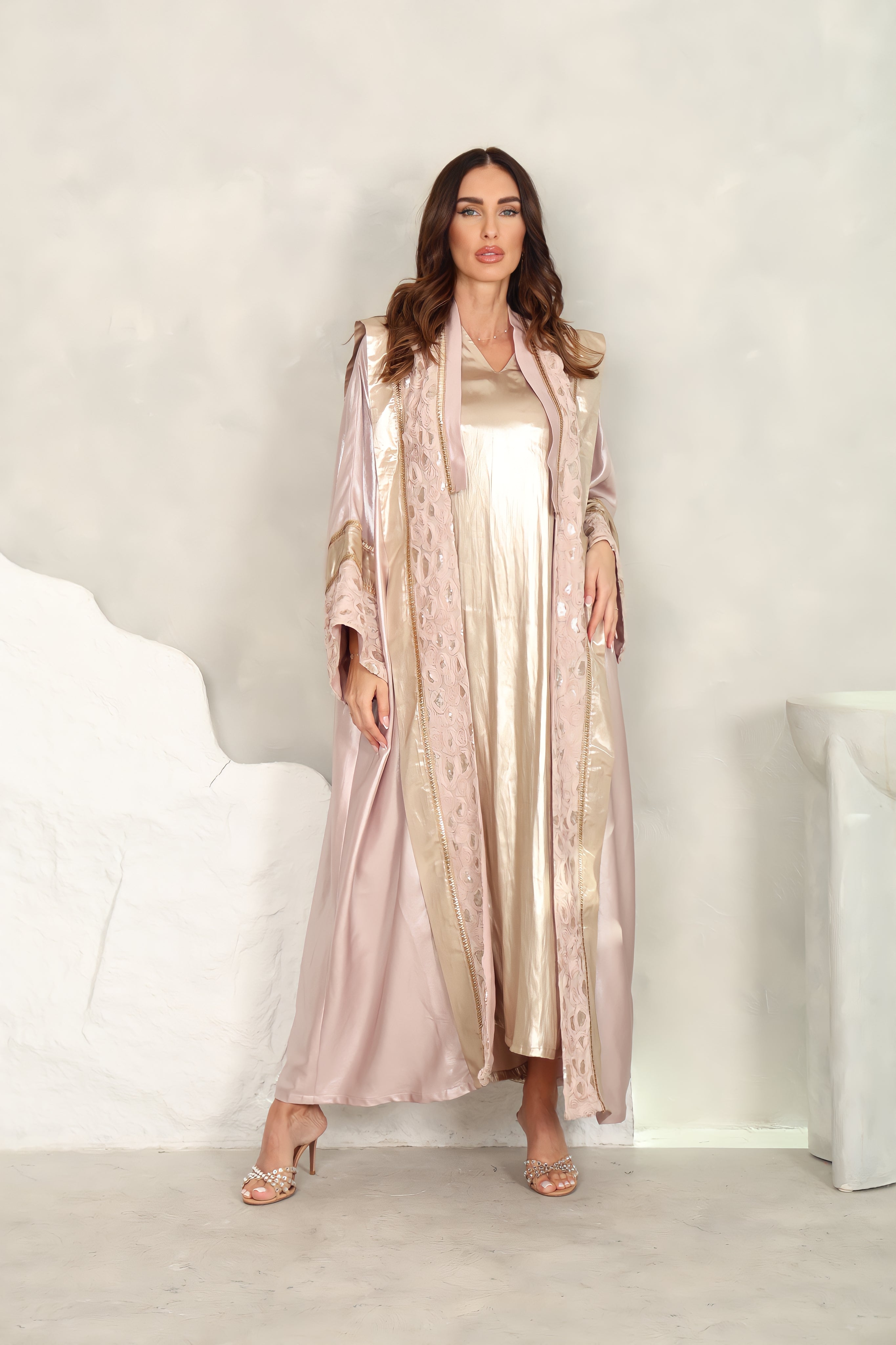 Pink Sequin Silk Blend Abaya