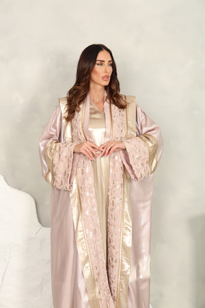 White Abaya – Taffta With Sequence Embroidery Off Design