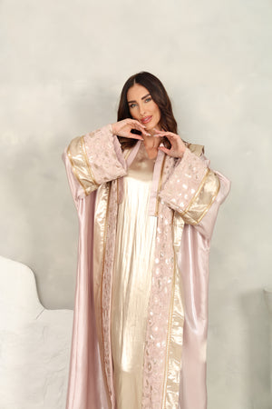 White Abaya – Taffta With Sequence Embroidery Off Design