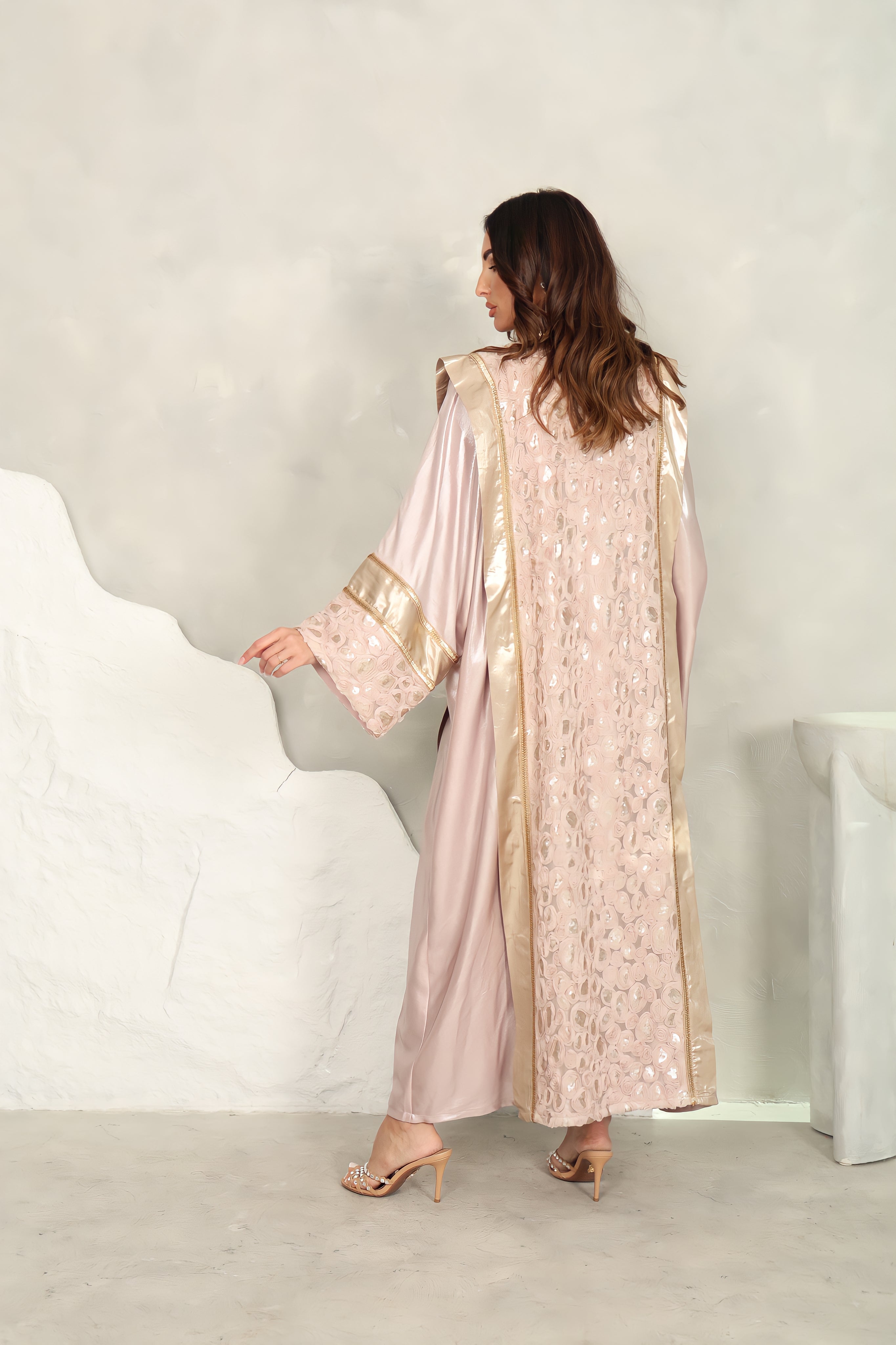 Pink Sequin Silk Blend Abaya