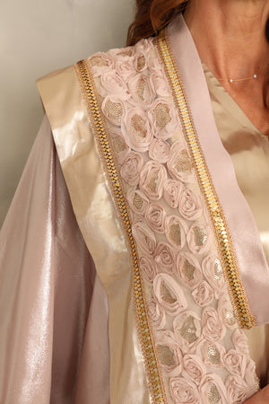 White Abaya – Taffta With Sequence Embroidery Off Design