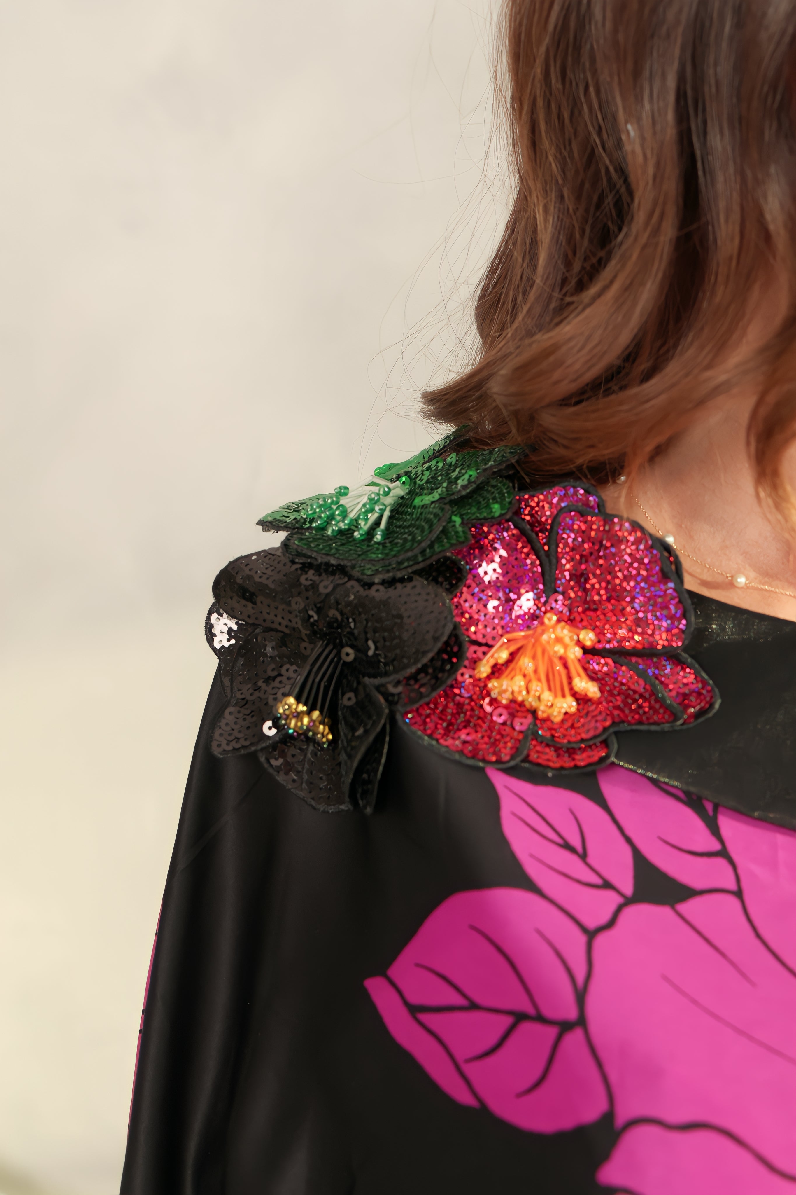 Black Crepe Satin Kaftan