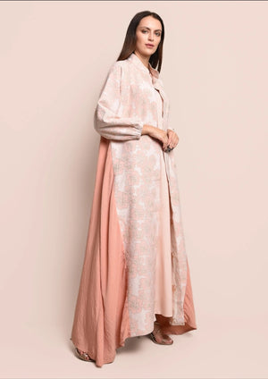 Peach Jacquard Crepe Abaya With Dress