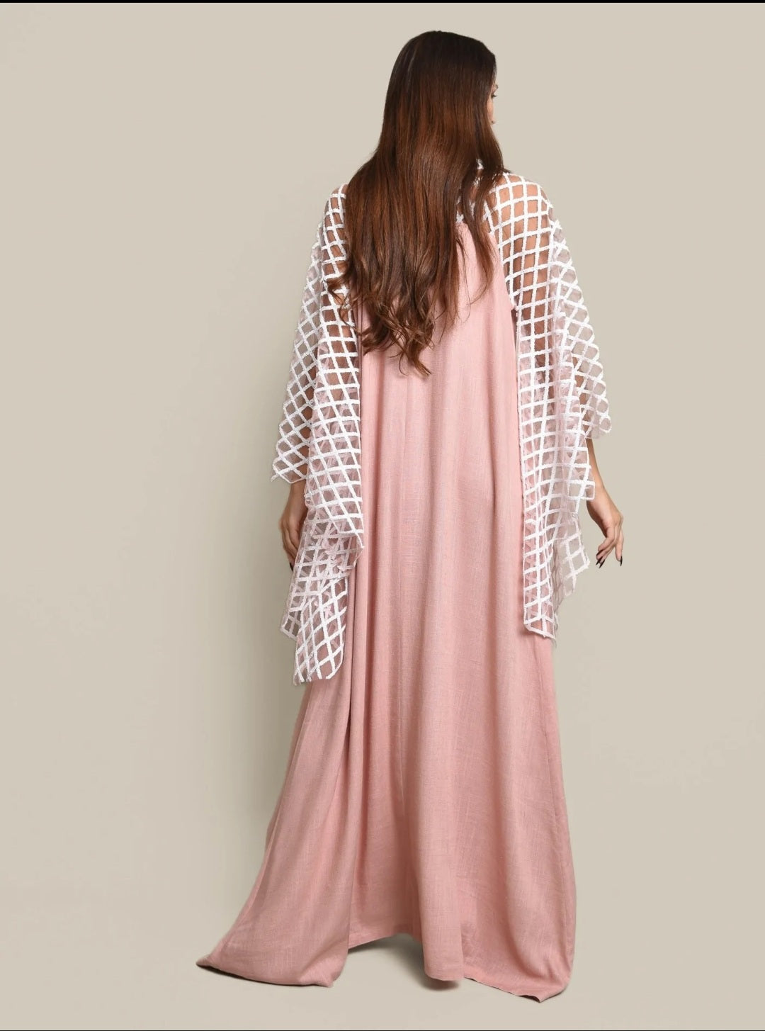Pink Sequin Linen Kaftan