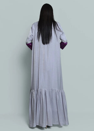 Grey Kaftan With Purple Sequence Embroidery