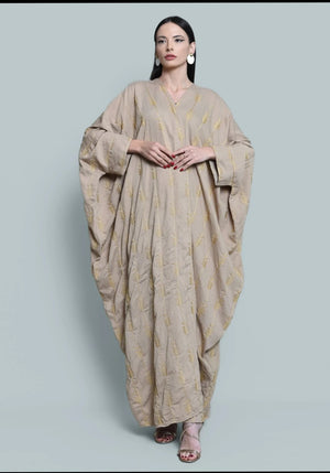 Beige Embroidered Bisht Abaya