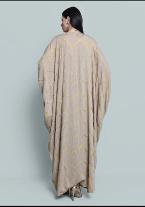 Beige Embroidered Bisht Abaya