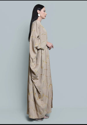 Beige Embroidered Bisht Abaya