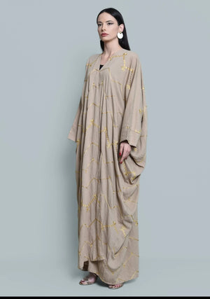 Beige Embroidered Bisht Abaya