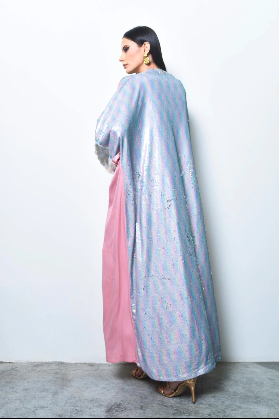 Pink Sequin Crepe Satin Abaya