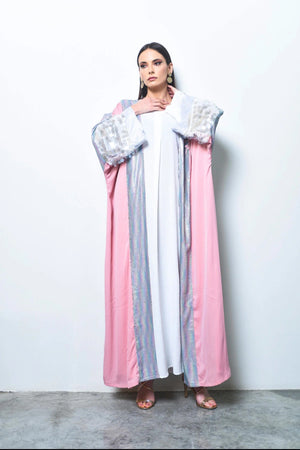 Pink Crepe And Multicolor Sequence Abaya