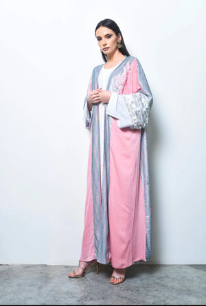 Pink Crepe And Multicolor Sequence Abaya