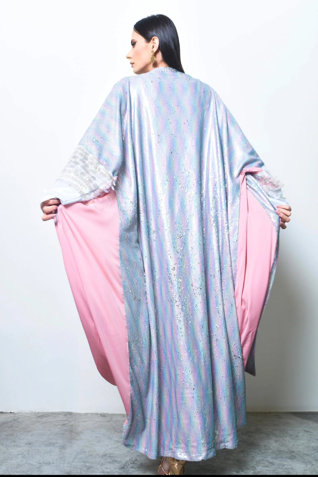 Pink Sequin Crepe Satin Abaya