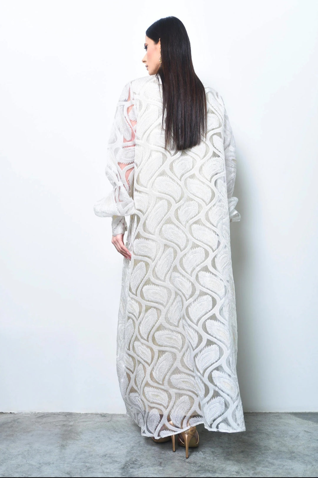 Off White Belted Organza Kaftan
